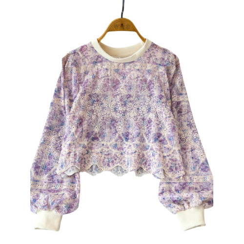 2025秋季新款法式復古圓領蕾絲拼接長袖衛衣女設計感小衆短款上衣 2025秋季新款法式復古圓領蕾絲拼接長袖衛衣女設計感小衆短款上衣