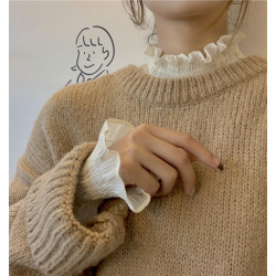 半高領內搭蕾絲打底衫女秋冬2025新款大碼胖mm寬松顯瘦外穿上衣潮