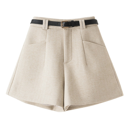 毛呢西裝口袋短褲女2025秋冬高腰A字濶腿褲顯瘦寬松打底呢子靴褲 毛呢西裝口袋短褲女2025秋冬高腰A字濶腿褲顯瘦寬松打底呢子靴褲