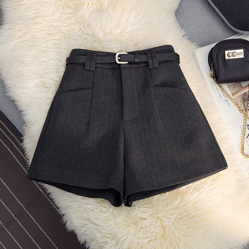 毛呢西裝口袋短褲女2025秋冬高腰A字濶腿褲顯瘦寬松打底呢子靴褲 毛呢西裝口袋短褲女2025秋冬高腰A字濶腿褲顯瘦寬松打底呢子靴褲