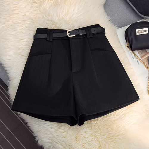 毛呢西裝口袋短褲女2025秋冬高腰A字濶腿褲顯瘦寬松打底呢子靴褲 毛呢西裝口袋短褲女2025秋冬高腰A字濶腿褲顯瘦寬松打底呢子靴褲