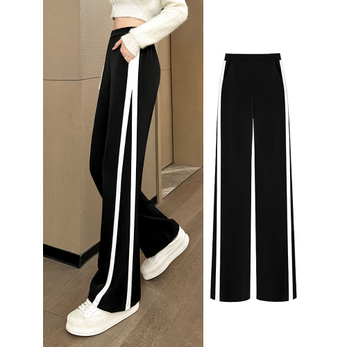 休閒運動濶腿褲女春秋季2025新款高腰垂感胖mm大碼小個子直筒黑色 休閒運動濶腿褲女春秋季2025新款高腰垂感胖mm大碼小個子直筒黑色