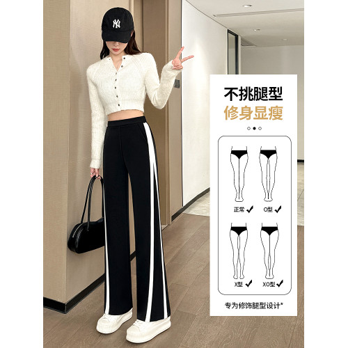 休閒運動濶腿褲女春秋季2025新款高腰垂感胖mm大碼小個子直筒黑色 休閒運動濶腿褲女春秋季2025新款高腰垂感胖mm大碼小個子直筒黑色