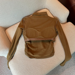 磨毛加絨加厚打底衫女內搭秋冬保暖內衣上衣半高領帶胸墊長袖t恤