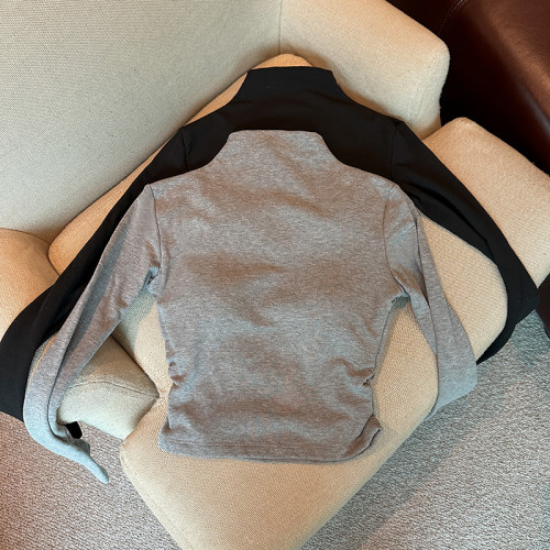 磨毛加絨加厚打底衫女內搭秋冬保暖內衣上衣半高領帶胸墊長袖t恤