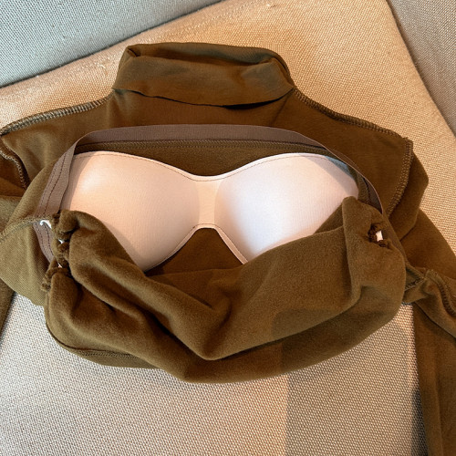 磨毛加絨加厚打底衫女內搭秋冬保暖內衣上衣半高領帶胸墊長袖t恤