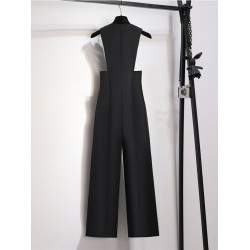 高級感背帶褲女秋裝2025新款設計感收腰顯瘦高腰濶腿西裝褲連體褲