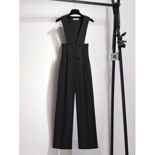 高級感背帶褲女秋裝2025新款設計感收腰顯瘦高腰濶腿西裝褲連體褲