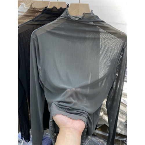 木耳邊中領蕾絲網紗上衣女秋裝大碼胖MM性感內搭打底衫長袖t恤薄 木耳邊中領蕾絲網紗上衣女秋裝大碼胖MM性感內搭打底衫長袖t恤薄