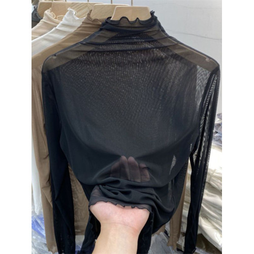 木耳邊中領蕾絲網紗上衣女秋裝大碼胖MM性感內搭打底衫長袖t恤薄 木耳邊中領蕾絲網紗上衣女秋裝大碼胖MM性感內搭打底衫長袖t恤薄