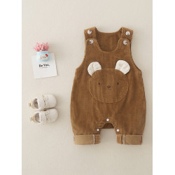 嬰兒春款燈芯絨背帶褲寶寶春季洋氣卡通連體褲新生兒滿月外出服萌