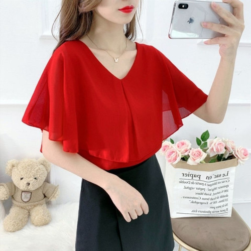 新款春夏季大碼女裝胖MM雪紡衫韓版寬松顯瘦遮肚子洋氣媽媽裝襯衫