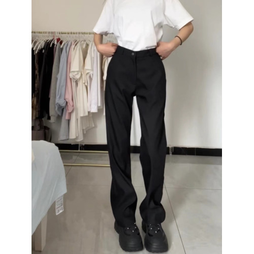 175高個子加長窄版濶腿褲女夏季高腰垂感顯瘦休閒直筒西裝堆堆褲