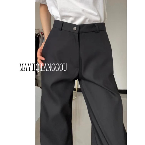 175高個子加長窄版濶腿褲女夏季高腰垂感顯瘦休閒直筒西裝堆堆褲