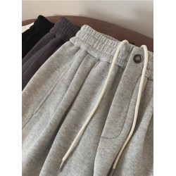 胖妹妹加絨加厚松緊腰休閒運動褲女秋冬季新款大碼寬松束腳衛褲