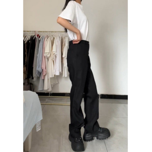 180高個子超長版加絨直筒西裝褲女顯瘦垂感175超長窄版濶腿休閒褲