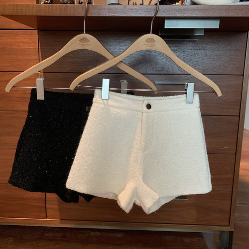 小香風粗花呢白色短褲女秋冬高腰顯瘦a字濶腿靴褲外穿休閒打底褲