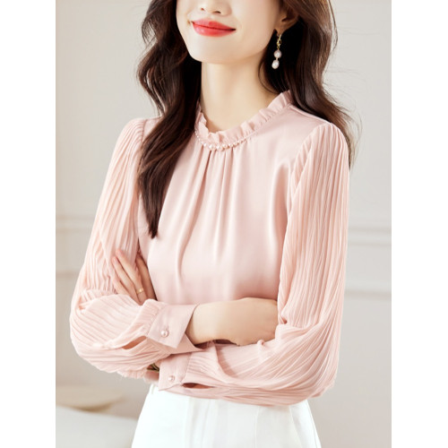 法式襯衫女秋季設計感高級雪紡衫2025新款立領上衣珍珠打底衫