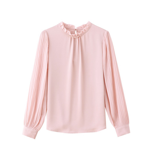 法式襯衫女秋季設計感高級雪紡衫2025新款立領上衣珍珠打底衫