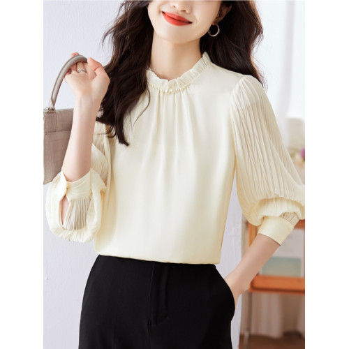 法式襯衫女秋季設計感高級雪紡衫2025新款立領上衣珍珠打底衫