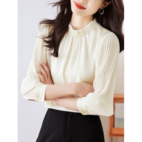 法式襯衫女秋季設計感高級雪紡衫2025新款立領上衣珍珠打底衫