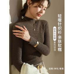 2025新款半高領黑色打底衫女秋冬內搭加厚中領毛衣羊毛針織長袖