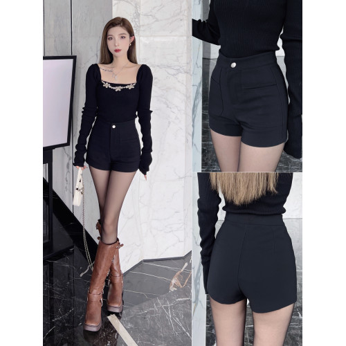 高腰性感黑色西裝短褲女秋冬2025新款小個子打底外穿彈力辣妹靴褲