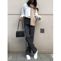 深灰色毛呢高腰直筒濶腿拖地褲女2025秋冬顯瘦寬松休閒垂感長褲子