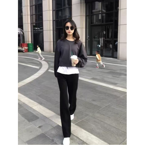 深灰色毛呢高腰直筒濶腿拖地褲女2025秋冬顯瘦寬松休閒垂感長褲子