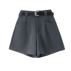 口袋休閒西裝短褲女2025秋季寬松顯瘦高腰a字濶腿褲外穿百搭靴褲