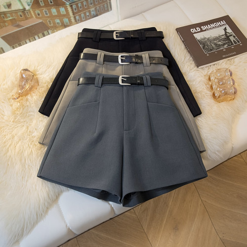 口袋休閒西裝短褲女2025秋季寬松顯瘦高腰a字濶腿褲外穿百搭靴褲