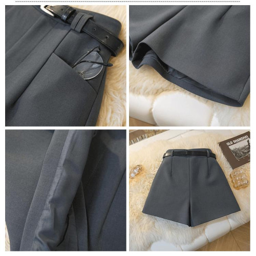 口袋休閒西裝短褲女2025秋季寬松顯瘦高腰a字濶腿褲外穿百搭靴褲