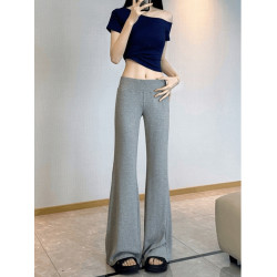 灰色針織微喇濶腿褲女秋季新款低腰辣妹休閒衛褲直筒褲垂垂拖地褲