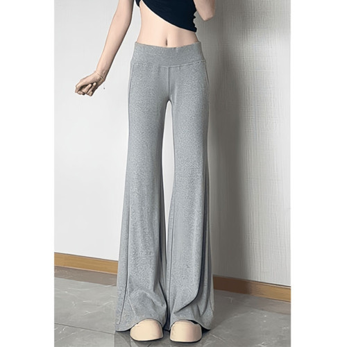 灰色針織微喇濶腿褲女秋季新款低腰辣妹休閒衛褲直筒褲垂垂拖地褲