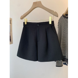 松緊高腰休閒濶腿毛呢短褲女2025秋冬新款外穿百搭小個子打底a字