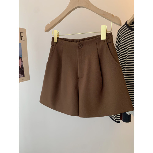 松緊高腰休閒濶腿毛呢短褲女2025秋冬新款外穿百搭小個子打底a字