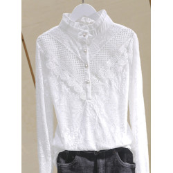 2025春秋新款韓版花邊拼接蕾絲衫百搭收身顯瘦蕾絲上衣時尚小衫女