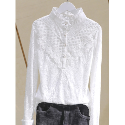 2025春秋新款韓版花邊拼接蕾絲衫百搭收身顯瘦蕾絲上衣時尚小衫女