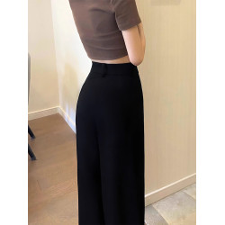 梨形身材黑色濶腿西裝褲女秋新款大碼胖mm高腰顯瘦寬松垂感休閒褲