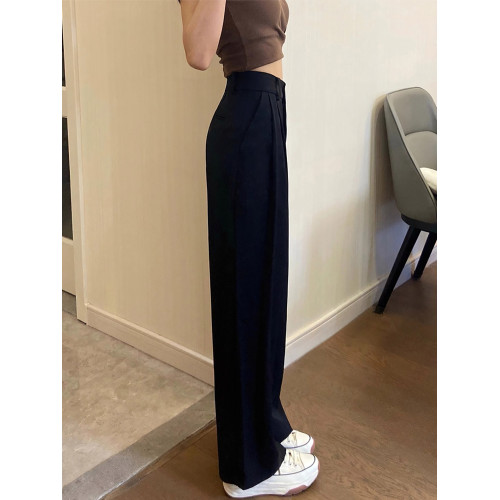 梨形身材黑色濶腿西裝褲女秋新款大碼胖mm高腰顯瘦寬松垂感休閒褲