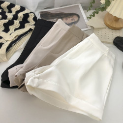 卷邊高腰彈力西裝休閒褲女2024年春秋韓版百搭顯瘦外穿濶腿短褲潮