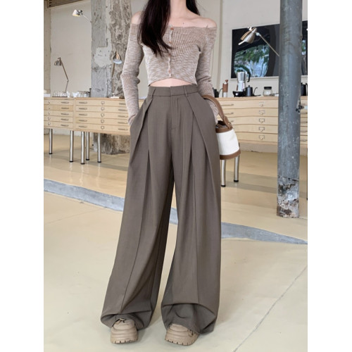 大碼高級感垂感西裝褲女夏季新款高腰黑色休閒褲胖MM顯瘦濶腿褲子