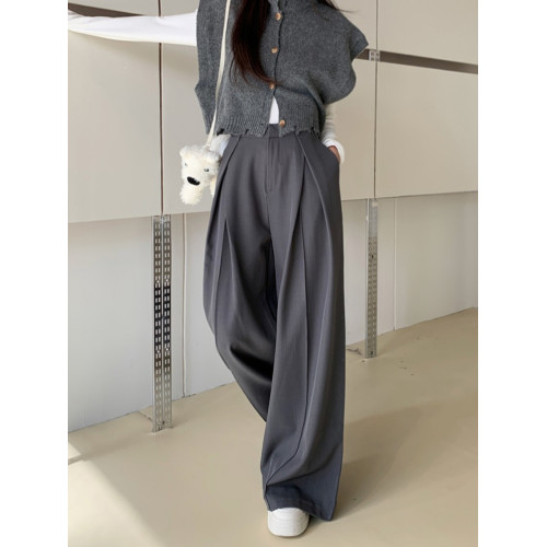 大碼高級感垂感西裝褲女夏季新款高腰黑色休閒褲胖MM顯瘦濶腿褲子