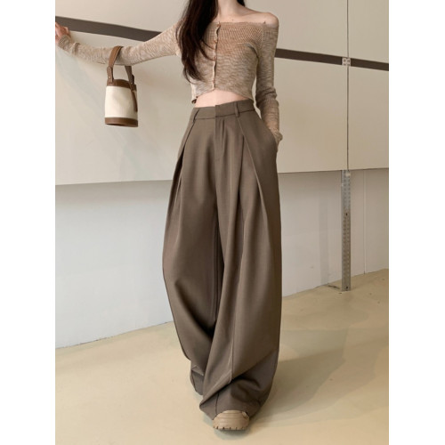 大碼高級感垂感西裝褲女夏季新款高腰黑色休閒褲胖MM顯瘦濶腿褲子