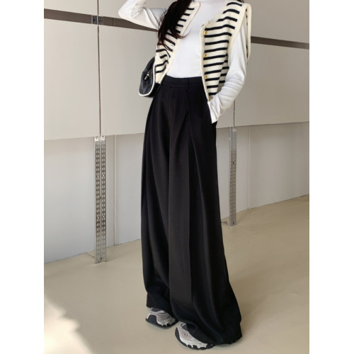 大碼高級感垂感西裝褲女夏季新款高腰黑色休閒褲胖MM顯瘦濶腿褲子