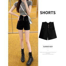 高腰短褲女夏季2025新款外穿a字顯瘦緊身收腹遮肚子辣妹黑色熱褲