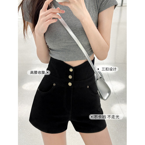 高腰短褲女夏季2025新款外穿a字顯瘦緊身收腹遮肚子辣妹黑色熱褲
