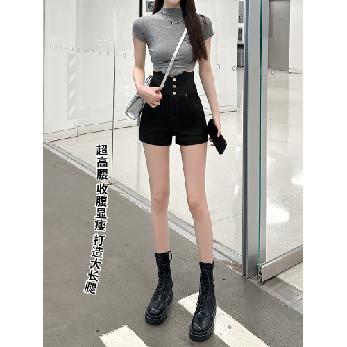高腰短褲女夏季2025新款外穿a字顯瘦緊身收腹遮肚子辣妹黑色熱褲