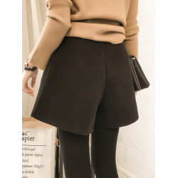 秋冬新款毛呢短褲大碼女高腰A字濶腿褲胖mm寬松顯瘦外穿打底靴褲