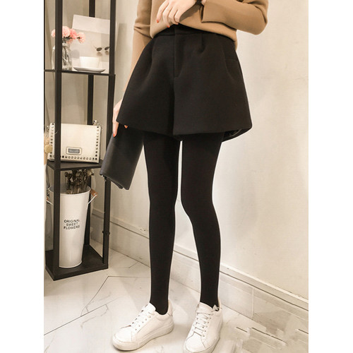 秋冬新款毛呢短褲大碼女高腰A字濶腿褲胖mm寬松顯瘦外穿打底靴褲